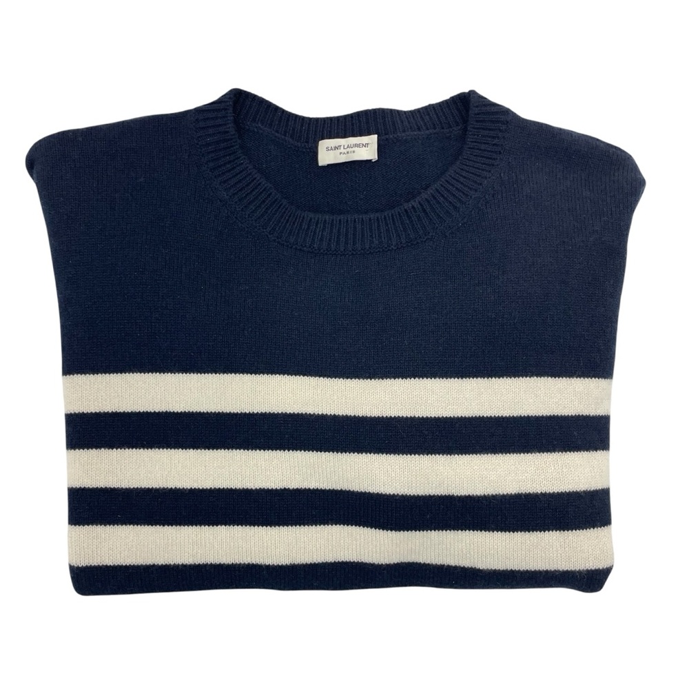 Saint Laurent Cashmere Crew Sweater XL Navy/White - Picture 12 of 16